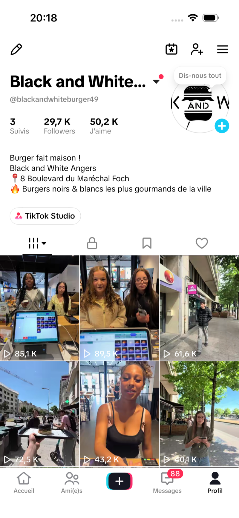 Black and White Burger Angers — performance TikTok